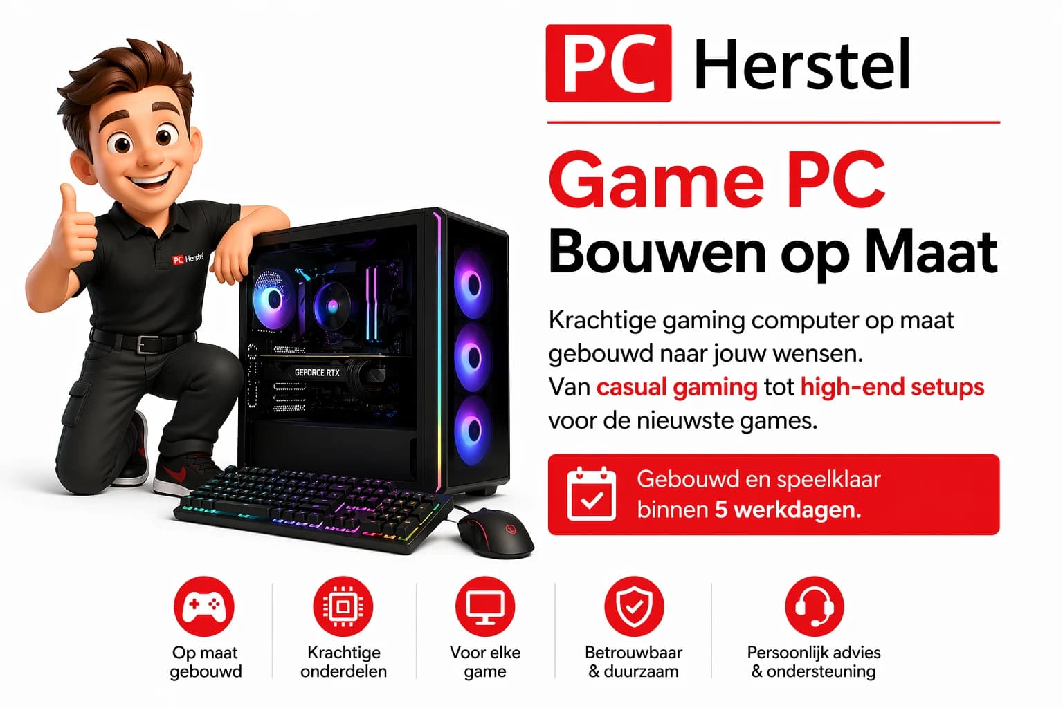 Game PC bouwen op maat — krachtige gaming computer met RGB en hoogwaardige onderdelen